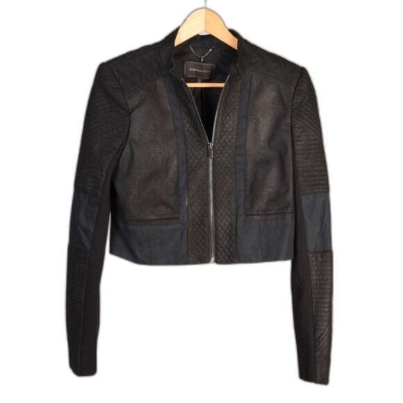 Bcbgmaxazria Cropped Black Zip Up Quilted Coat Jacket Size M - Picture 1 of 5